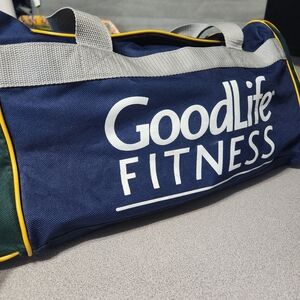 Vintage Goodlife Fitness Blue And Green Duffle Gym Duffle Bag Grey Strap Yellow